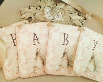 Baby Girl Baby Shower Banner, Flopsy Banner, Peter Rabbit Baby Shower Bunting, Tea Party Garland Bunting
