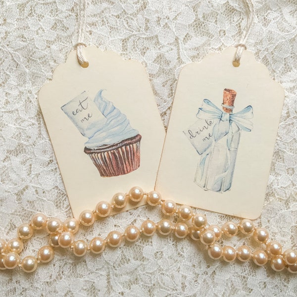 Eat Me Tags - Drink Me Tags - Alice in Wonderland Tags-Onederland gift tags-Wonderland Wedding Tags-Set of 12