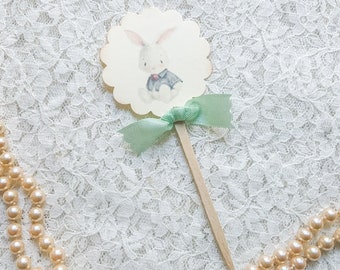 Bunny Rabbit Cupcake Picks Toppers-Bunny Shower Decorations-Bunny Rabbit Cake Topper-Set of 12