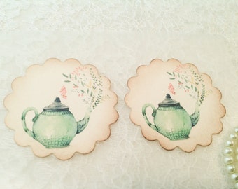 Teapot Sticker-Tea party favor-Green Teapot-Garden Sticker-Bridal Stickers Favors-Set of 12