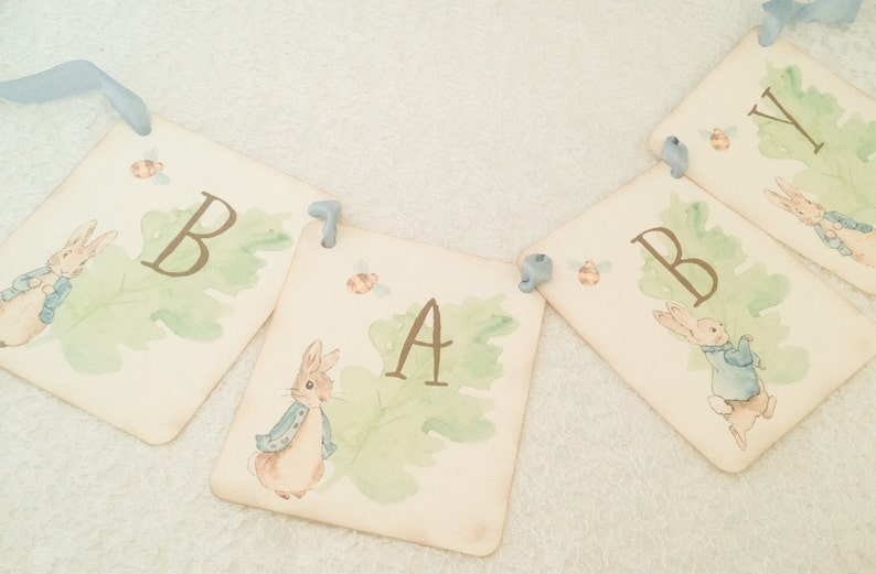 Peter Rabbit Baby Shower Banner Garland Sign-Peter Rabbit Birthday Party Sign Banners for Boys or Girls image 3