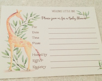 Giraffe Baby Shower Invitation-Giraffe Safari Zoo Baby Shower Invites - Set of 10