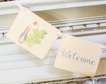 Peter Rabbit Baby Shower-Welcome Little One- Banner Garland Sign-Peter Rabbit Birthday Party Sign Banners for Boys