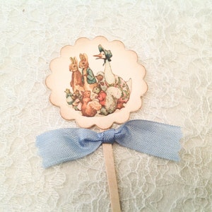 Baby Shower Cupcake Pick Toppers Labels-Nursery Rhyme Storybook Theme Showers-Beatrix Potter Cake Toppers-Set of 12
