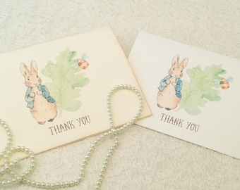 Peter Rabbit Note Cards-Baby and Birthday Thank You Card and Note Card Sets-Peter Rabbit Baby Shower-Set of 10