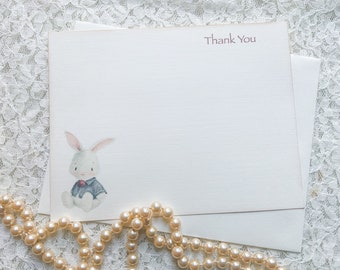 Bunny Thank You Notes Stationery Note Cards-Childrens Note Cards-Set of 10