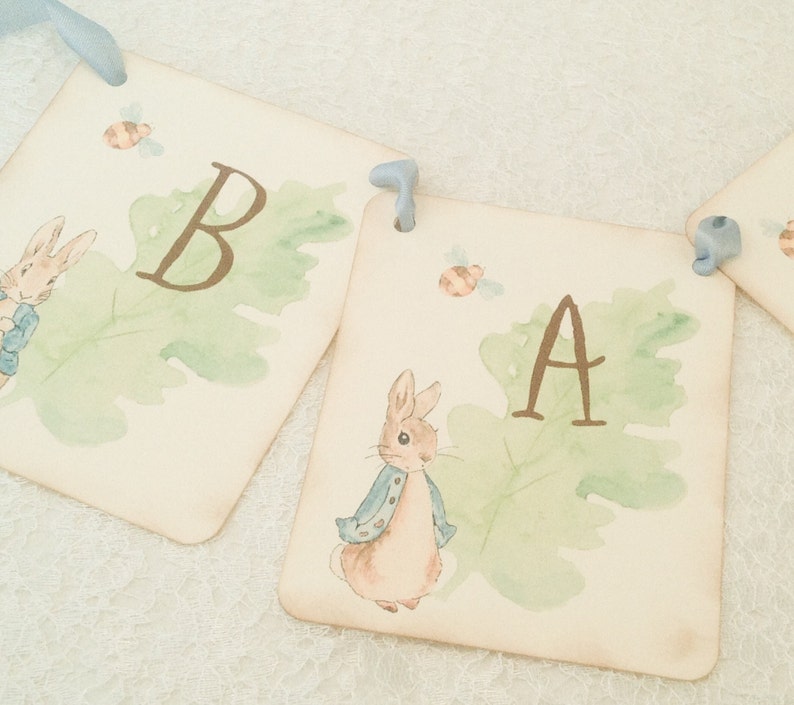 Peter Rabbit Baby Shower Banner Garland Sign-Peter Rabbit Birthday Party Sign Banners for Boys or Girls image 1