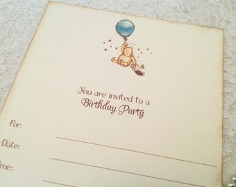 Fill in Blank Birthday Party Invitations-Winnie the Pooh Balloon Birthday Invitations-Blank Invitations-Set of 10