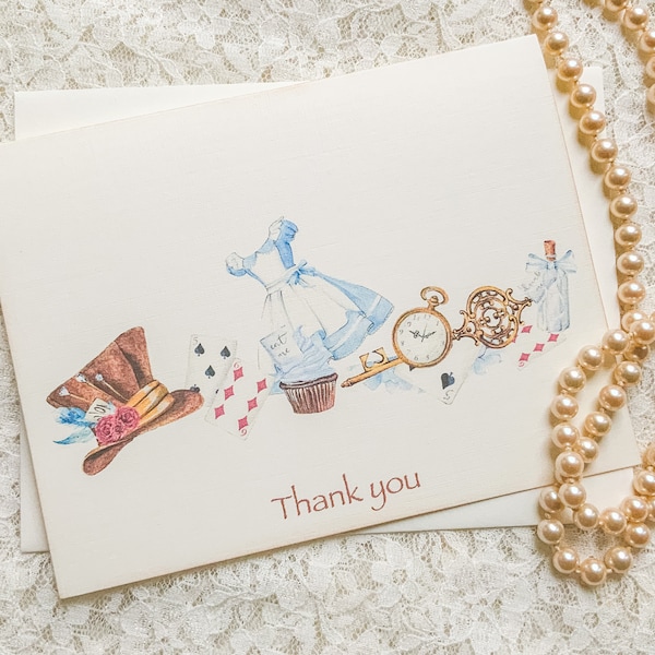 Alice in Wonderland Thank you Note Cards-Wonderland Wedding Note Cards-Blank Cards-Set of 10