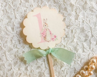 Flopsy Peter Rabbit Numbers Cupcake Topper - Pink Peter Rabbit Cupcake Pick Toppers Labels-Beatrix Potter Cake Toppers-Set of 12