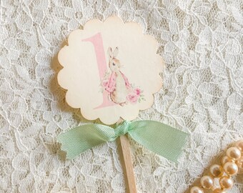 Flopsy Peter Rabbit Numbers Cupcake Topper - Pink Peter Rabbit Cupcake Pick Toppers Labels-Beatrix Potter Cake Toppers-Set of 12