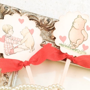 Winnie the Pooh Cupcake Toppers-Valentine&#39;s Day Cupcake Toppers-Pooh Valentine&#39;s Day-Set of 12