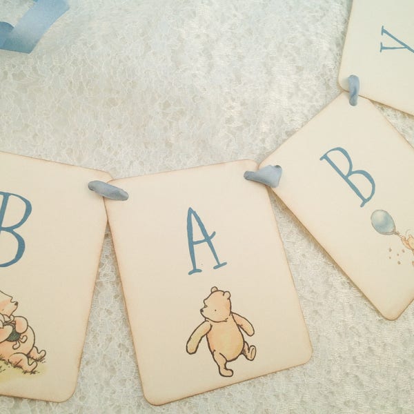 I Winnie the Pooh Baby Boy Banner-Classic Pooh Baby Boy Shower Banner Garland Bunting