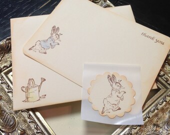 Peter Rabbit thank you note cards-Envelope seals-Thank you card set-Beatrix Potter stationery-Set of 10