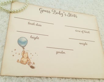 Winnie the Pooh Guess Baby Stats Baby Shower Games-Pooh Balloon Baby Shower Games-Set of 12