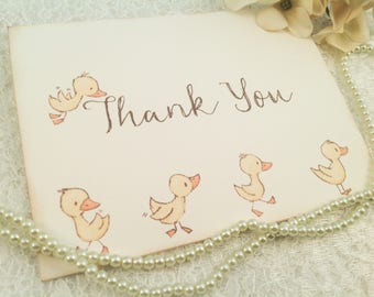 Thank You Note Cards-Foldover Note Cards Yellow Ducks-Yellow Duck Thank You Cards-Baby Shower Thank You Note Cards-Set of 10