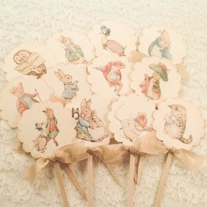 Peter Rabbit Beatrix Potter Cupcake Pick Topper-Baby Shower Birthday Decorations Cake Toppers Picks-Set of 12