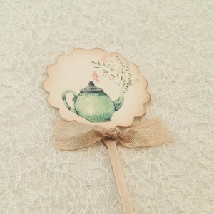 Teapot Topper- tea party tea time -Bridal Luncheon Party Decorations-Wedding Party cupcake toppers