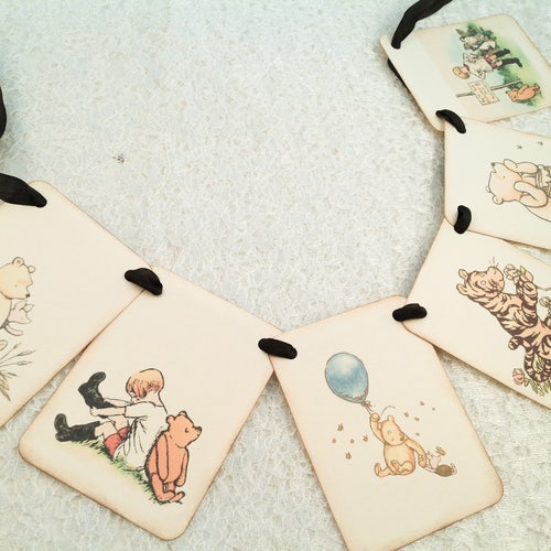 Winnie the Pooh Banner-Classic Pooh Baby Shower Birthday Banner-Nursery Banner Bunting