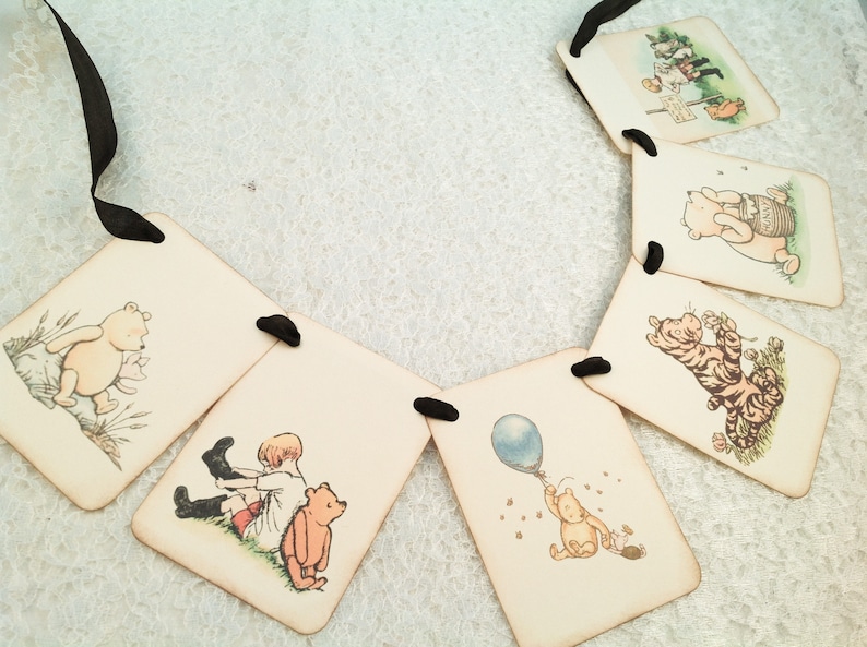 Winnie the Pooh Banner-Classic Pooh Baby Shower Birthday Banner-Nursery Banner Bunting