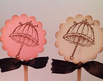 Baby Girl Cupcake Toppers Picks- Parasol Umbrella- Pink Topper- Baby girl shower ideas-