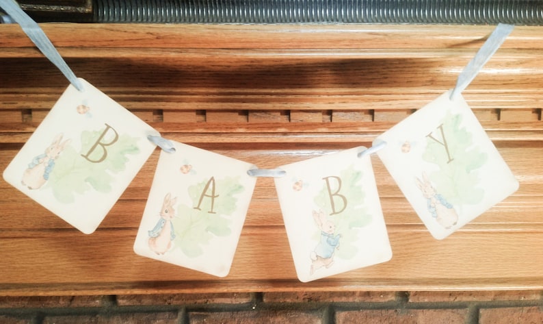 Peter Rabbit Baby Shower Banner Garland Sign-Peter Rabbit Birthday Party Sign Banners for Boys or Girls image 2