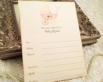 Baby Shower Blank Invitation-Pink Carriage Gold Crown Shower Invitations-Diva Baby Shower Invitations-Set of 10