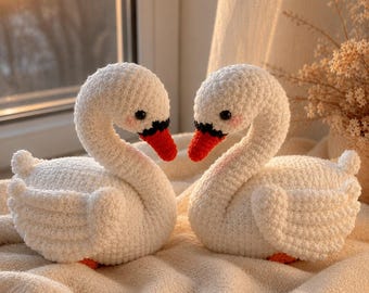 Realistyczny wzór amigurumi na łabędzia w formacie PDF, elegancka pluszowa zabawka łabędź, ręcznie robiony wzór na szydełkowanego ptaka, uroczy wystrój pokoju dziecięcego, prezent DIY na szydełku ze zwierzątkiem