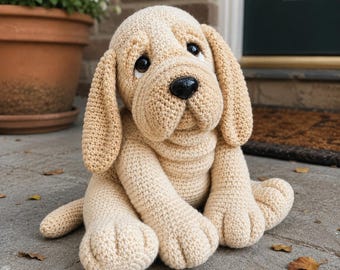 Realistyczny wzór amigurumi na szczeniaka gończego w formacie PDF, realistyczny wzór amigurumi na psa, ręcznie robiona pluszowa zabawka gończa, szydełkowany szczeniak, wzór na szydełkowego psa