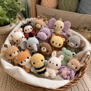 Paquete de 15 patrones de mini animales de ganchillo en PDF, colección de adorables animales amigurumi, conjunto de peluches de ganchillo kawaii, patrones de ganchillo de animales diminutos
