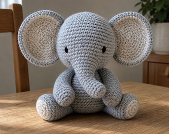 Uroczy wzór na szydełkowego słonia w formacie PDF – pluszowy słonik amigurumi, zabawka do pokoju dziecięcego, łatwy wzór na szydełkowe zwierzątko