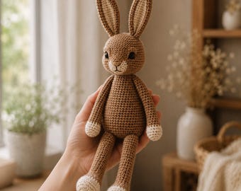 Wzór na szydełkowego królika amigurumi w formacie PDF, samouczek robienia szydełkowej zabawki z uroczym króliczkiem, ręcznie robiony wzór na pluszowego króliczka, leśne zwierzątko amigurumi