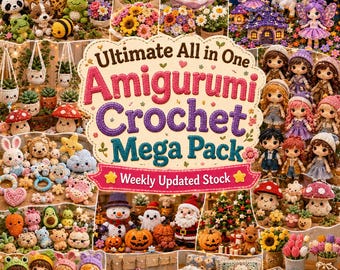 Mega pakiet szydełkowych wzorów amigurumi, pakiet wzorów szydełkowych w formacie PDF, kolekcja szydełkowych kwiatów z uroczymi lalkami zwierzątkami, wzory amigurumi kawaii