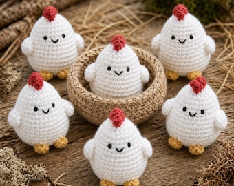 Wzór na szydełkowego miniaturowego realistycznego koguta w formacie PDF – uroczy zestaw amigurumi kury, pluszowa zabawka ze zwierzątkiem gospodarskim, wielkanocny wzór na szydełkowego kurczaka
