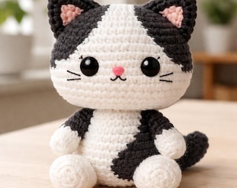 Tuxedo Cat Amigurumi Crochet Pattern, Black White Cat Plush Tutorial, Cute Kitty PDF, DIY Stuffed Animal Crochet Pattern