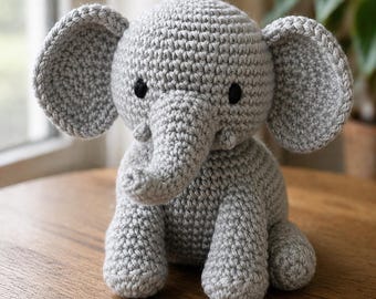Wzór na szydełkowe amigurumi słonia, uroczy pluszowy słonik – samouczek, pluszowe zwierzątko DIY w formacie PDF, wzór na szydełkowe zwierzątko