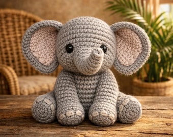 Realistyczny wzór amigurumi na małego słonika w formacie PDF – uroczy pluszowy słonik, samouczek szydełkowania, szczegółowy wzór na pluszowe zwierzątko