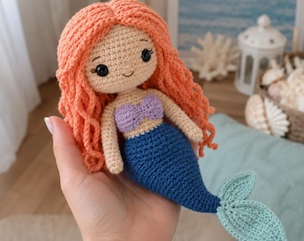 Realistyczny wzór na lalkę syrenkę w formacie PDF, wzór na szydełkową syrenkę amigurumi, urocza pluszowa lalka oceaniczna, lalka szydełkowa, fantastyczna syrenka