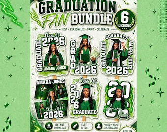 Modelli per ventagli di laurea, Classe 2026, design modificabili su Canva (confezione da 6)