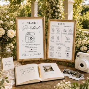 結婚式用ポラロイドゲストブックサイン、Instax Mini 12使用方法、編集可能なテンプレート（デジタルダウンロード）