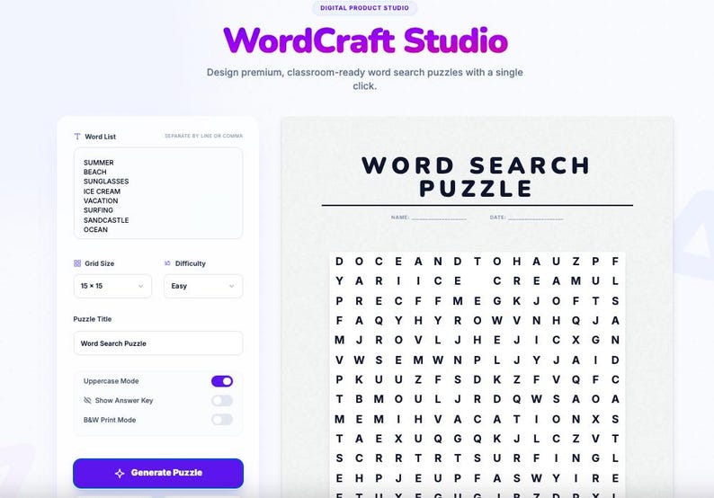 Custom Word Search Generator Printable | Create Your Own Puzzle ...