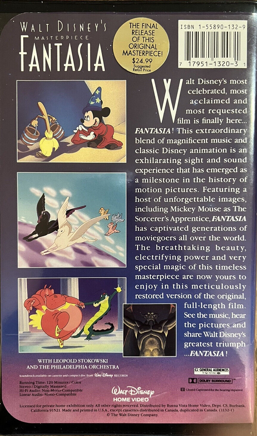 Walt Disney's Masterpiece Fantasia VHS, 1991 Gold Label - Etsy