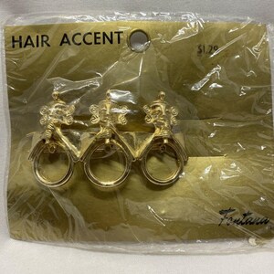 VTG Metal Prong Barrette Ancient Inca Aztec Fontana Boho Hair Accessory NOS