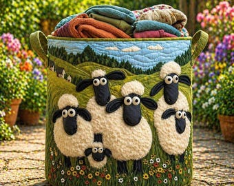Sheep Heaven Quilted Laundry Basket, Sheep Laundry Room Decor, Soft Fabric Hamper, Colorful Sheep Storage Bin, Gift For Mom, Gift for Her