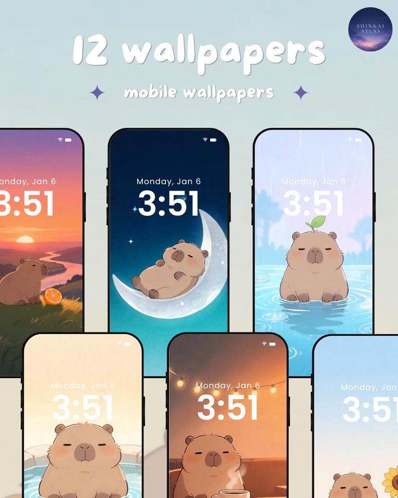 Phone Wallpaper Capybara | Phone Wallpaper Bundle | Wallpaper iPhone ...