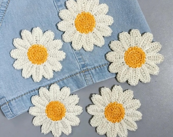10 parches de apliques de margaritas de ganchillo para coser, manualidades, adornos florales hechos a mano, motivos florales, accesorios para ropa, detalles de verano.
