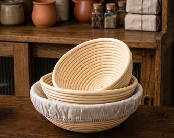 Cesta de ratán para fermentar pan, juego de banneton para masa madre, cuenco artesanal para fermentar masa, forro de lino para panadero casero, regalo para ella