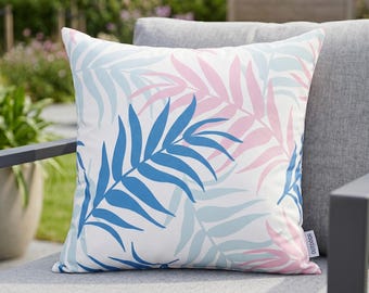 Funda de almohada tropical impermeable, cojín botánico para exteriores, detalle costero para patio, funda de almohada moderna con estampado de hojas, decoración de verano para porche.
