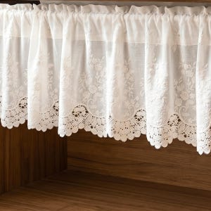 Cortina de café estilo granja con encaje, cortina bordada para ventana de cocina, cenefa estilo cottagecore, decoración rústica para el hogar.