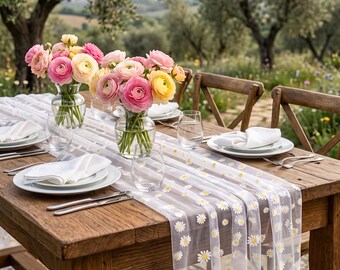 Romantische Blumen Tüll Tischläufer Spitze, Vintage Hochzeit Tischdekoration, Elegante Esstisch Dekoration, Braut und Showerbaby Dekor